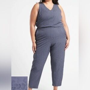 Athleta Plus Size Sleeveless V-Neck Cropped Jumpsuit in Heather Blue-Gray
